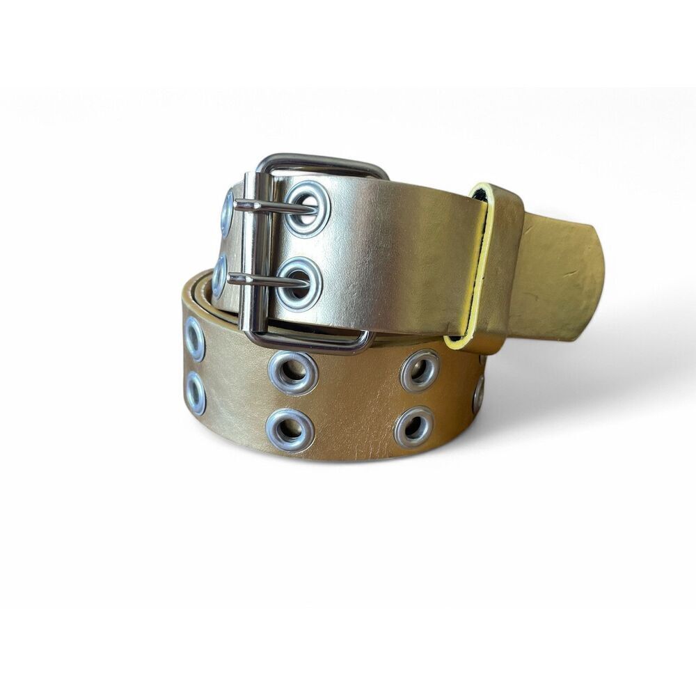 Gold Unisex Genuine Leather Belt L38-40 Excellent Condition